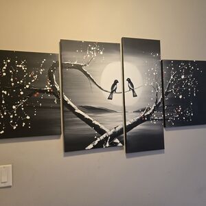 Modern Black and White Bird Canvas Wall Art